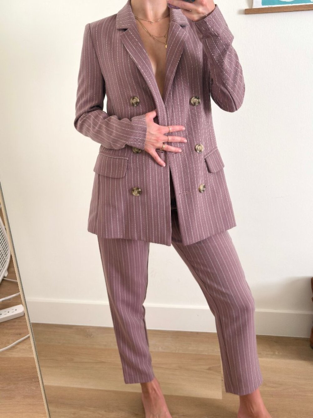 Honey Punch Pinstripe Suit Blazer & Pants Mauve Size XS/S